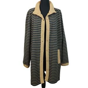 Vintage Lilli Ann WOOL Tan Gray Striped Cardigan Long Mid Length Button Down 16